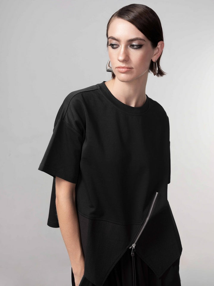 Unique Pullover with Zipper Detail - Black