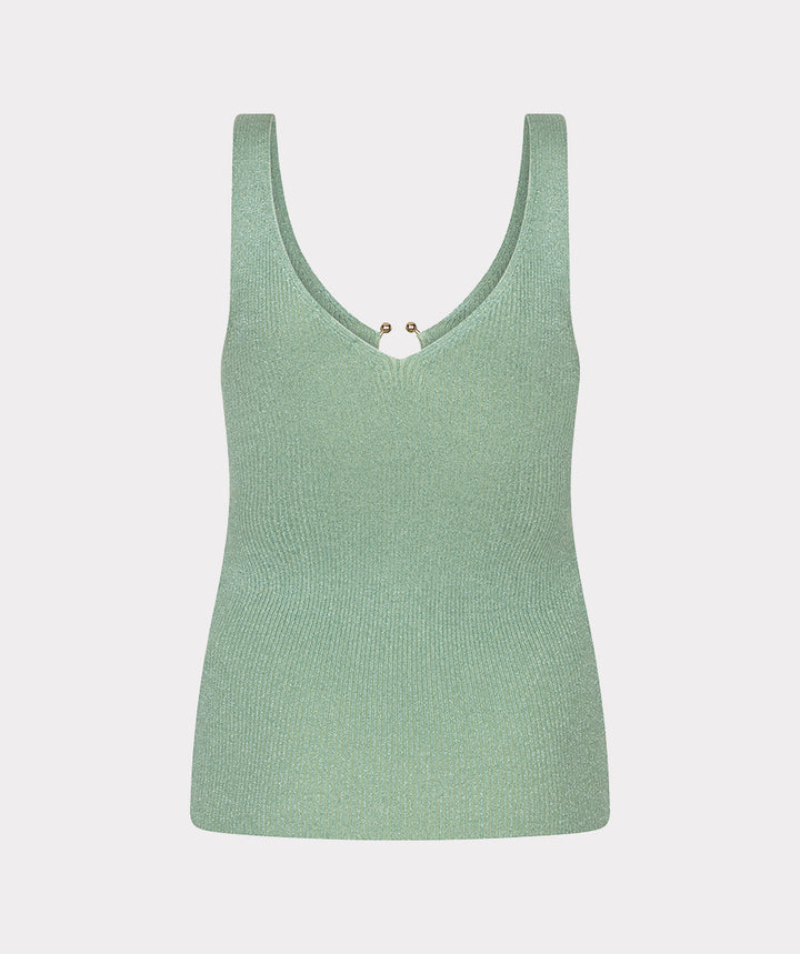 Green ribbed tank top on a white background