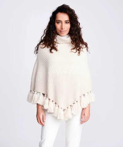 Roll Neck Knitted Poncho - Cream O/S