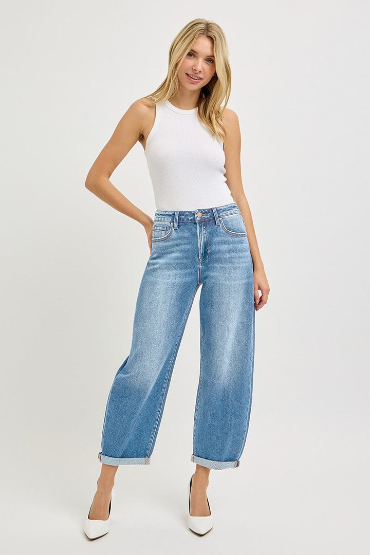 Plus Size High Rise Crop Mild Barrel Jeans