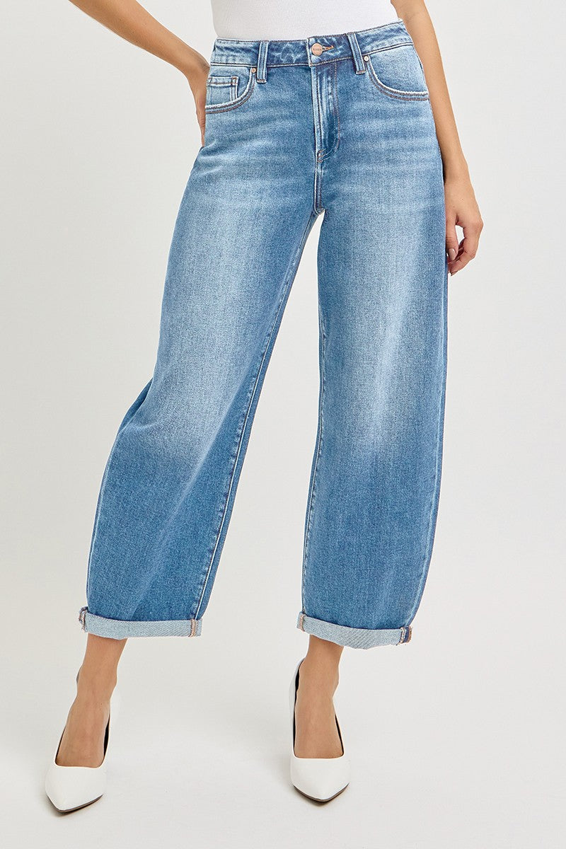 Plus Size High Rise Crop Mild Barrel Jeans