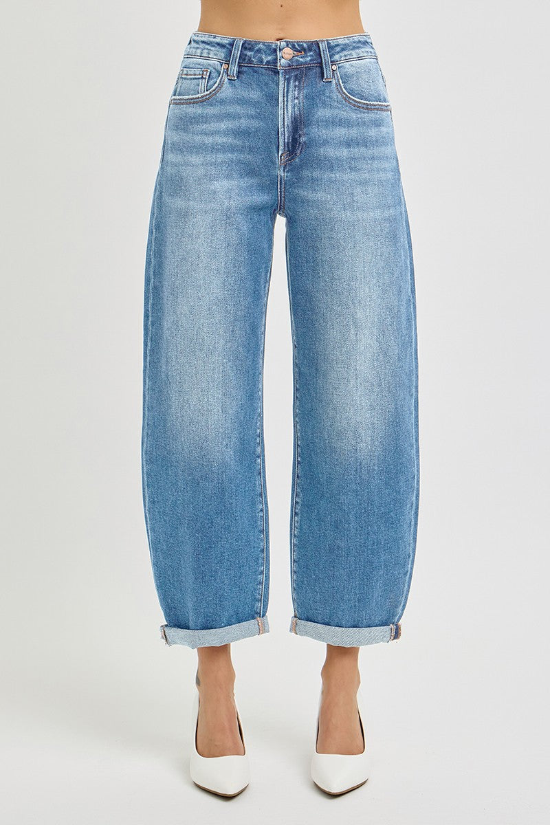 Plus Size High Rise Crop Mild Barrel Jeans