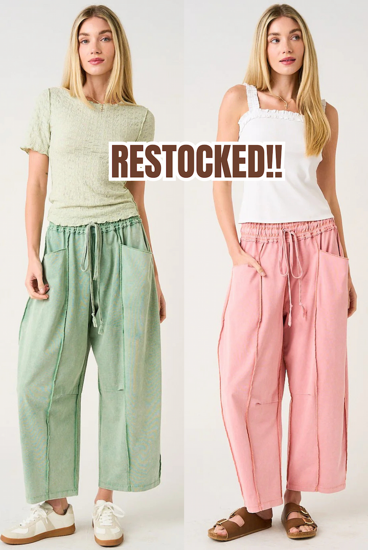 RESTOCKED!! Mineral Wash Seam Detail Pull On Barrel Pants