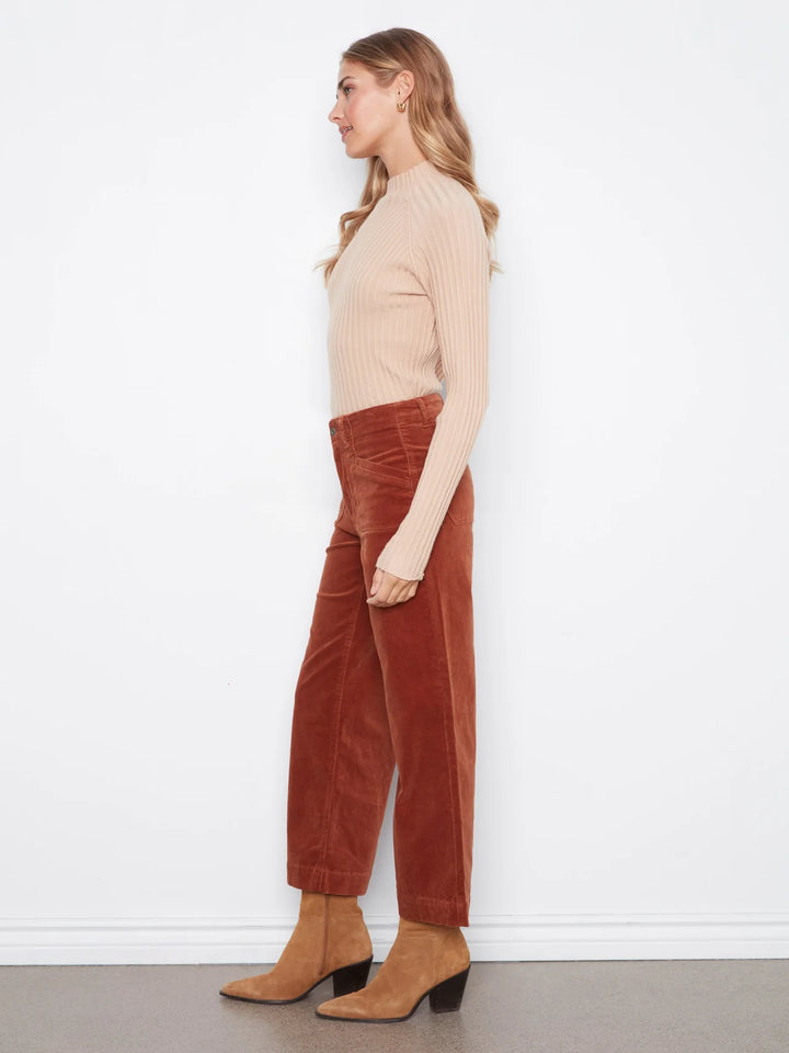 Cropped Wide Leg Corduroy Pants With Patch Pockets - Ginger