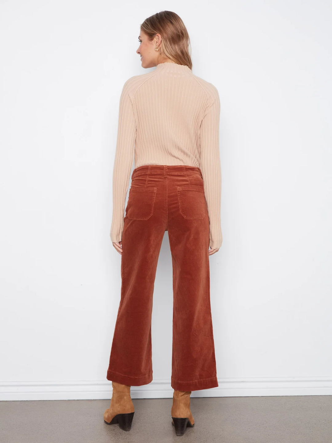 Cropped Wide Leg Corduroy Pants With Patch Pockets - Ginger