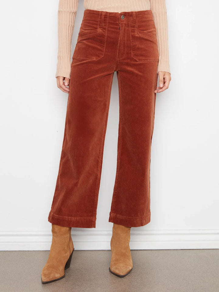 Cropped Wide Leg Corduroy Pants With Patch Pockets - Ginger