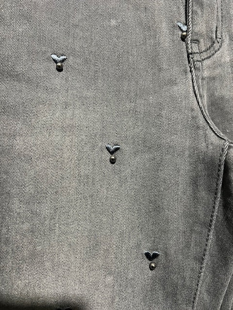 Heart Embroidery Jeans - Charcoal