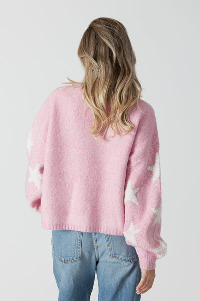 Crewneck Sweater W/ Sherpa Stars - Pink / Off White Stars