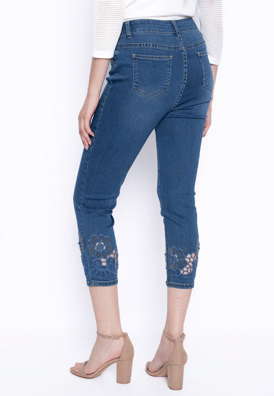 Rinestone Cutout Embelished Jeans - Deep Denim