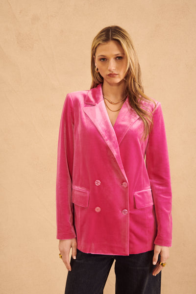 The Jasper Velvet Blazer - Barbie Pink