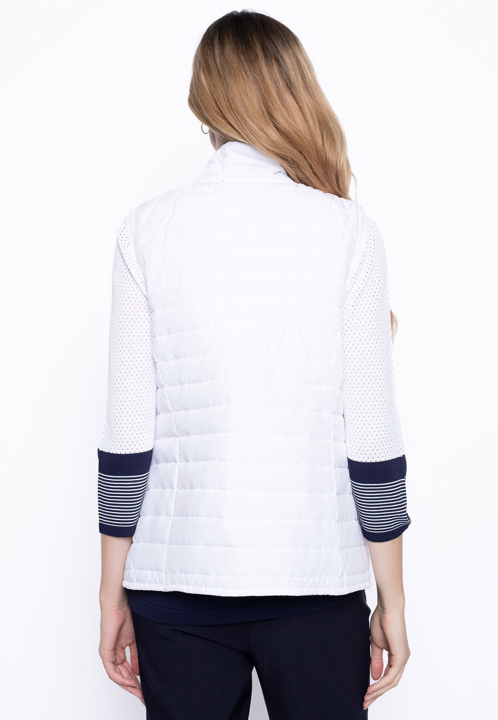 Quilted  Zip Vest with Draw String - White