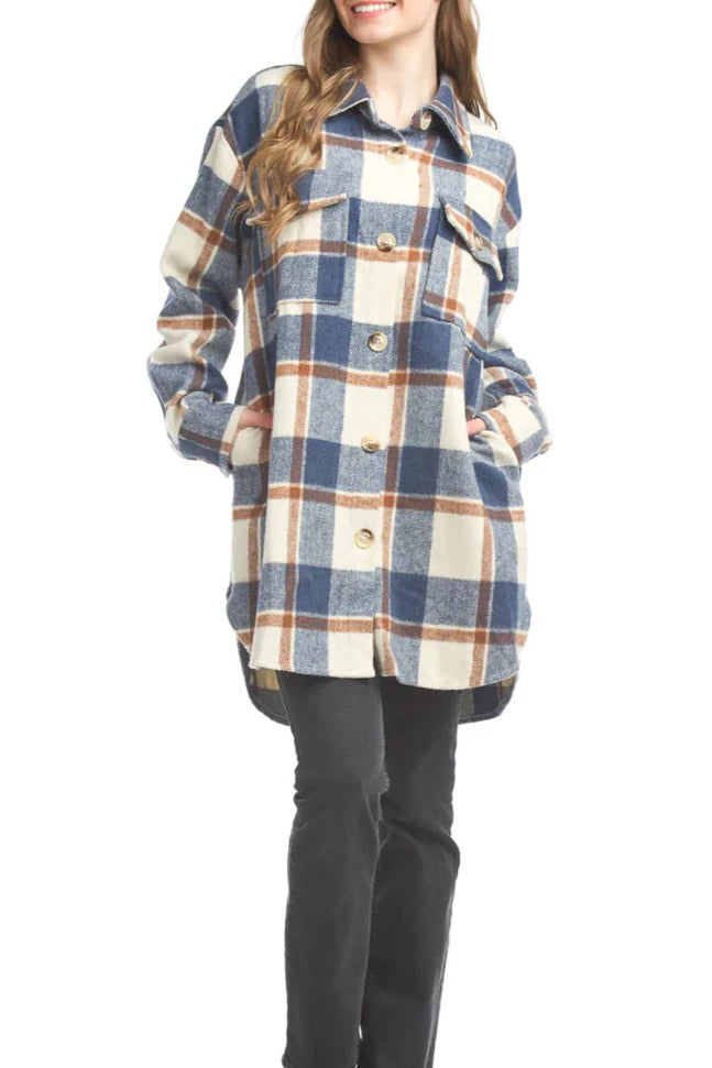 Jessie Plaid Shacket with Pockets - Indigo