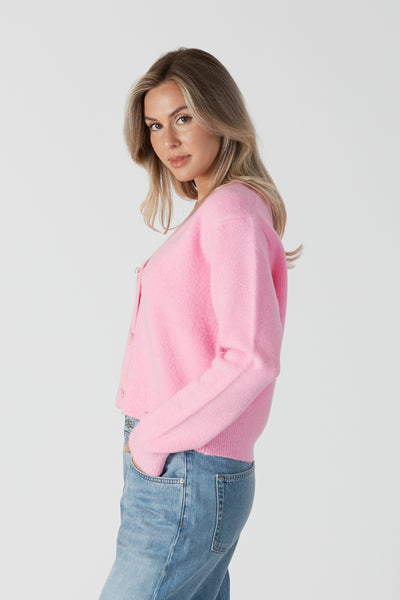 Long Sleeve Cardigan W/ Snap Closure - Pink