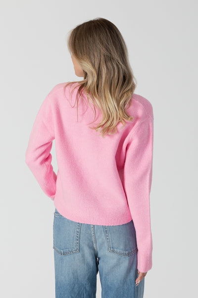 Long Sleeve Cardigan W/ Snap Closure - Pink