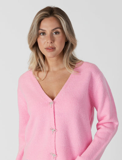 Long Sleeve Cardigan W/ Snap Closure - Pink