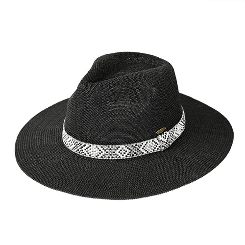 Knitted Panama Hat With Aztec Bead Trim