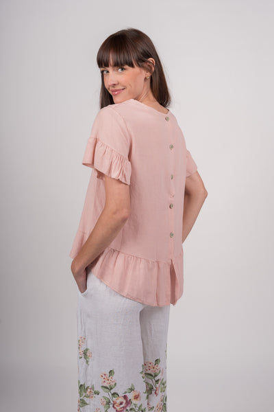 Back Button Top with Flirty Flounce - Rose