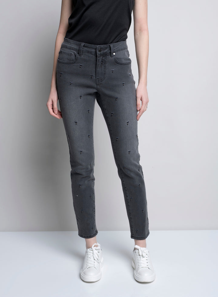 Heart Embroidery Jeans - Charcoal