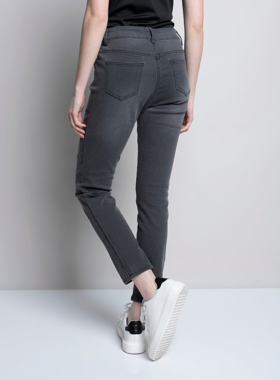 Heart Embroidery Jeans - Charcoal