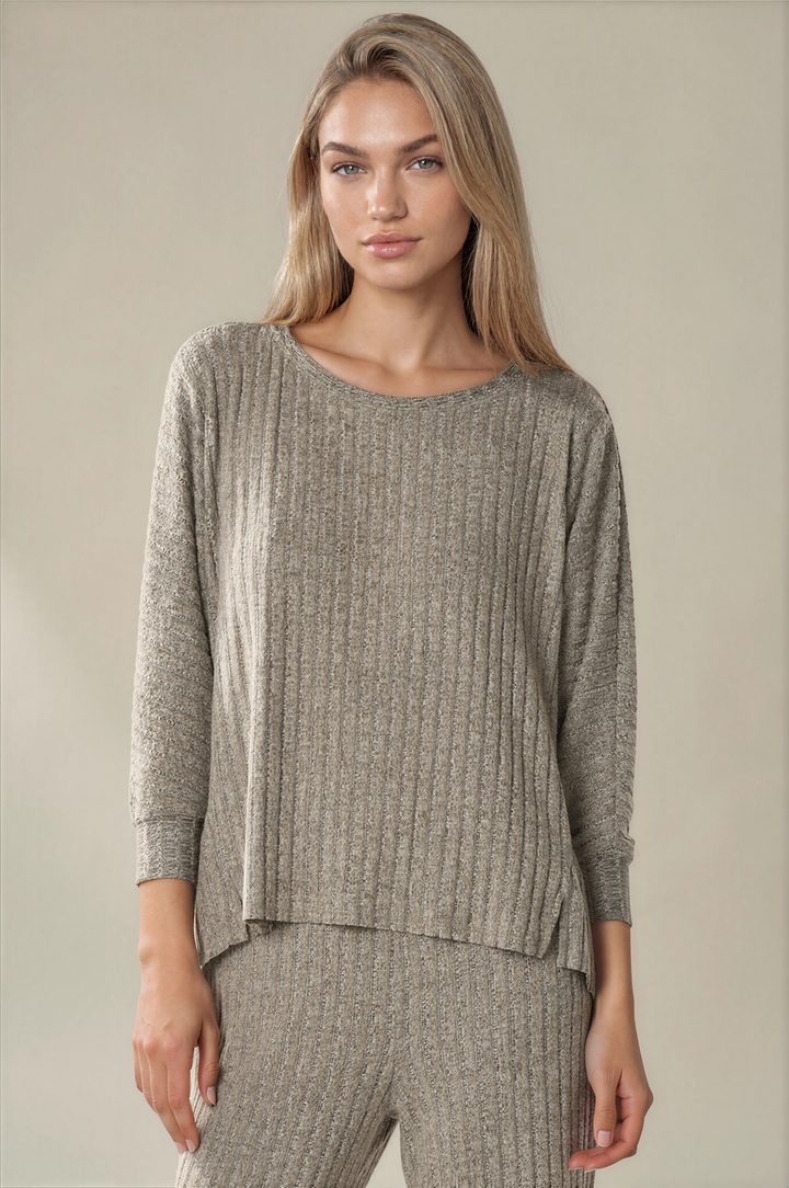 Lush Melange Rib 3/4 Sleeve Dolman Top – Melange Forest