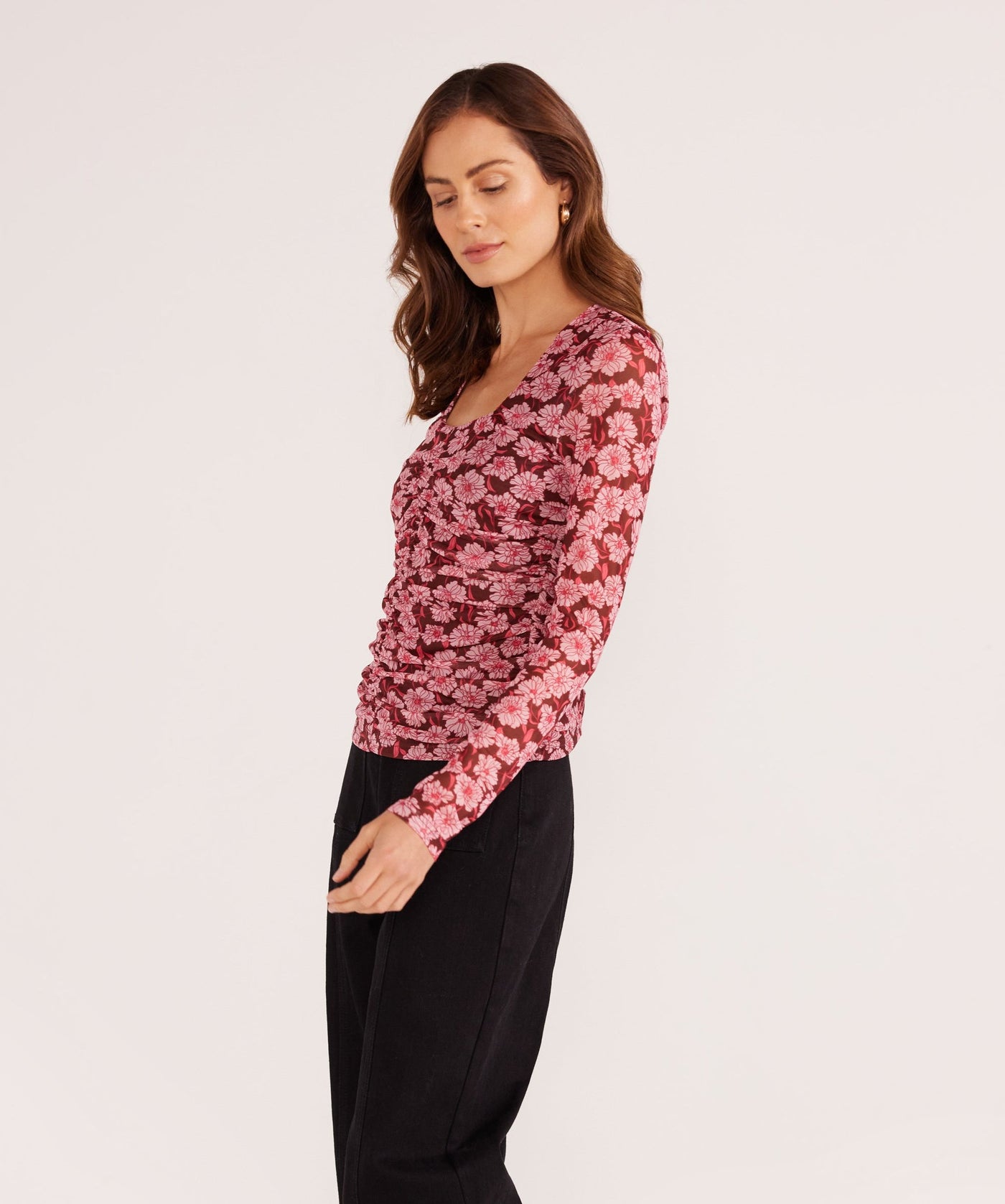 Dakota Mesh Ruched Top - Carnation Ditzy