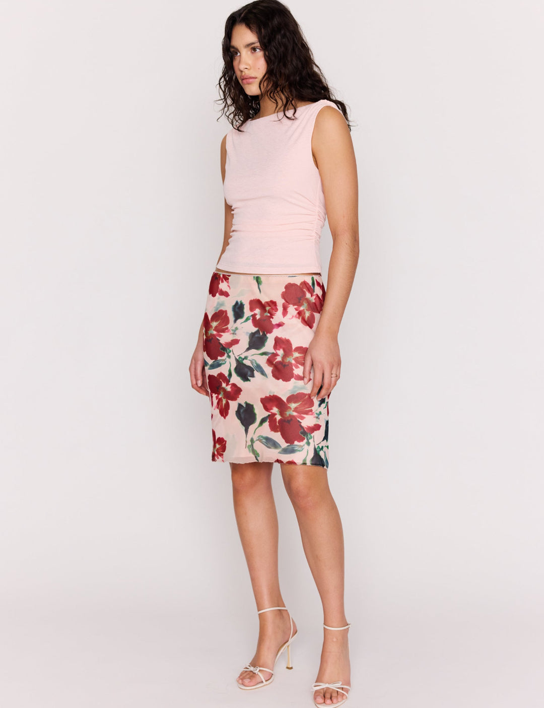 Arabella Bias Slip Skirt - Red Floral