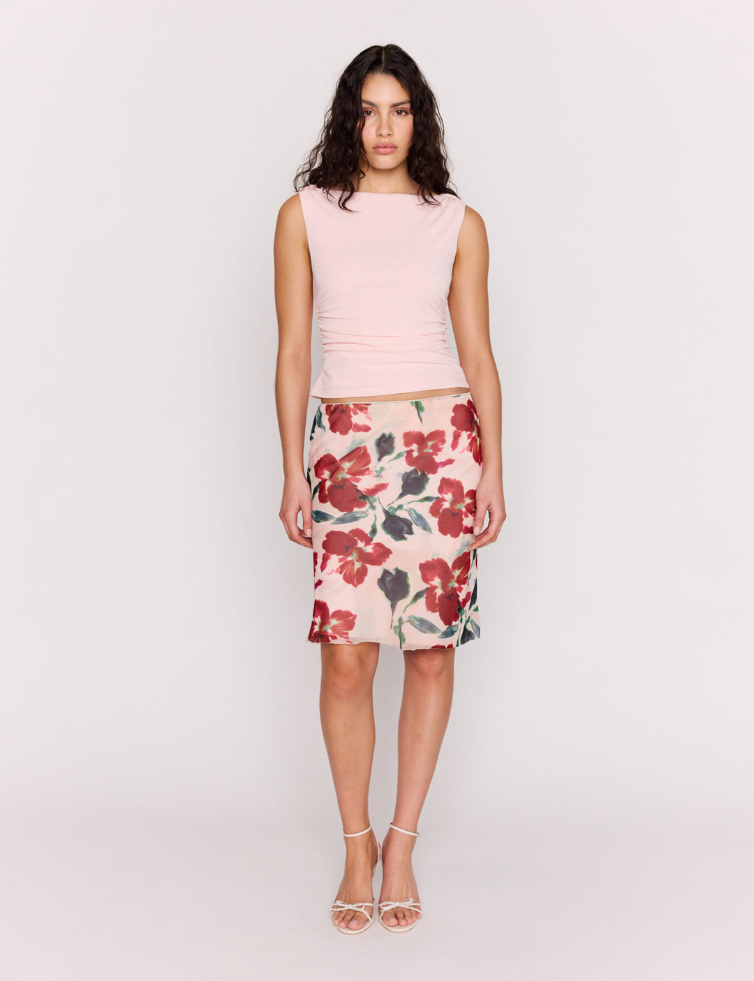 Arabella Bias Slip Skirt - Red Floral