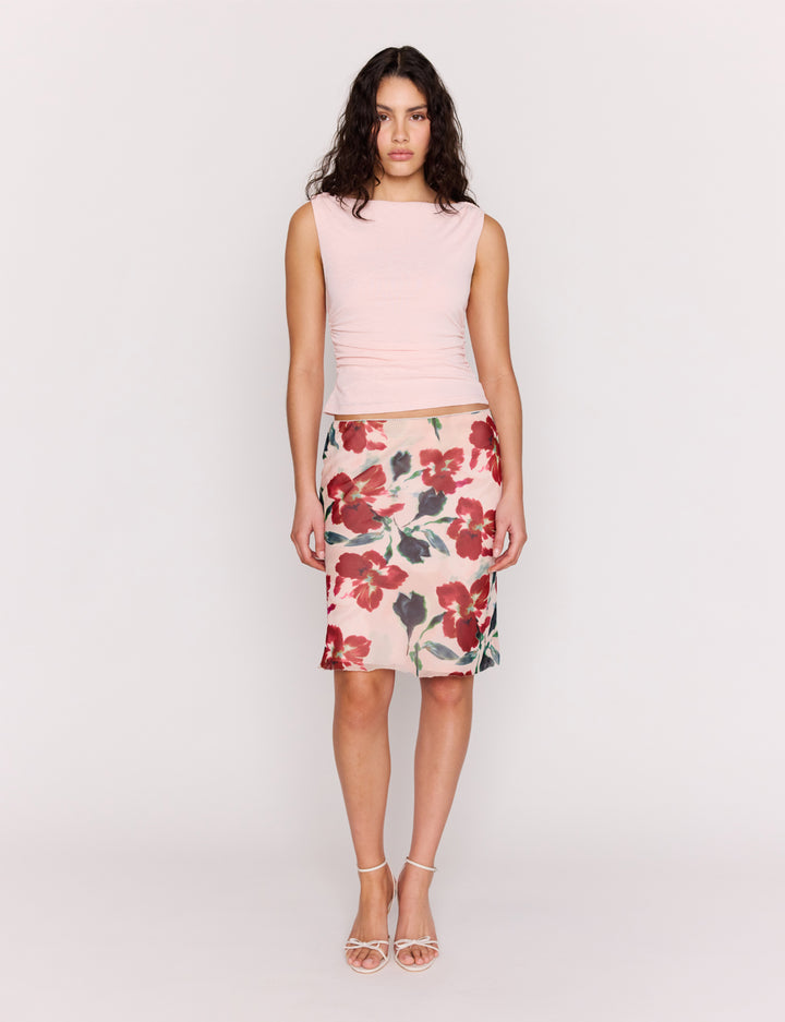 Arabella Bias Slip Skirt - Red Floral