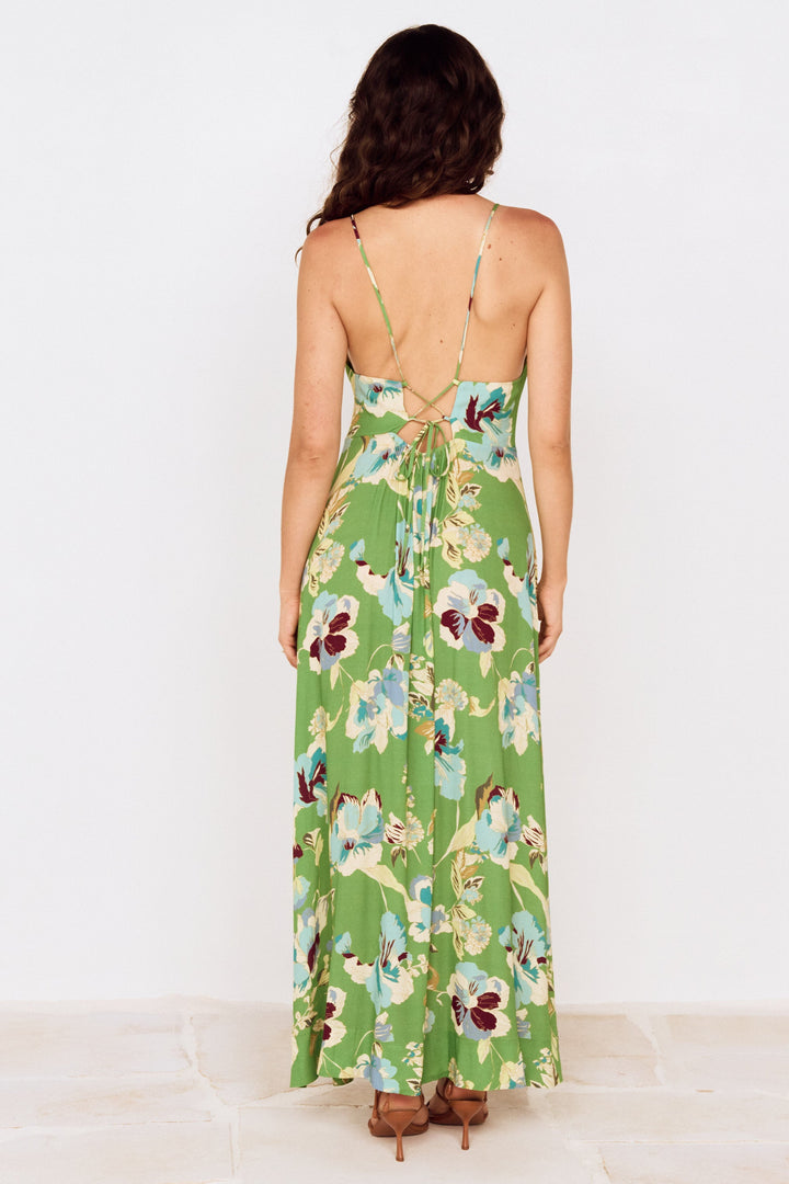 Cyprus Back Detail Maxi Dress - Green Floral