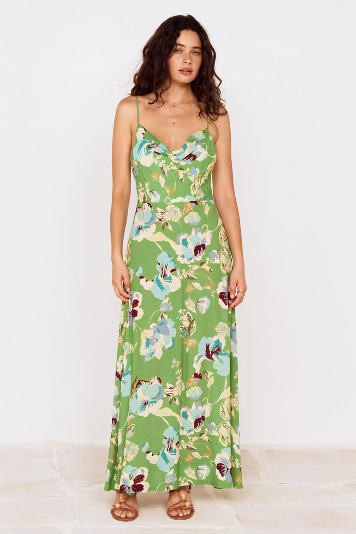 Cyprus Back Detail Maxi Dress - Green Floral