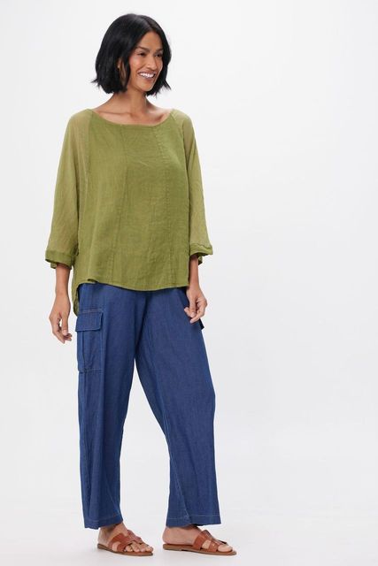 Linen Bat Wing Top with Sheer Sleeves