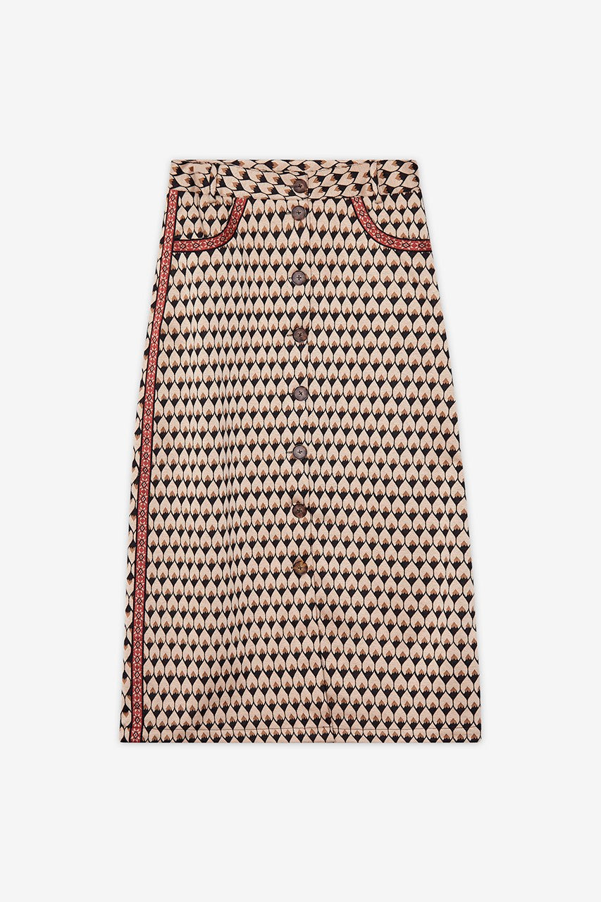 The Anisha Long Jacquard Skirt - Camel Black