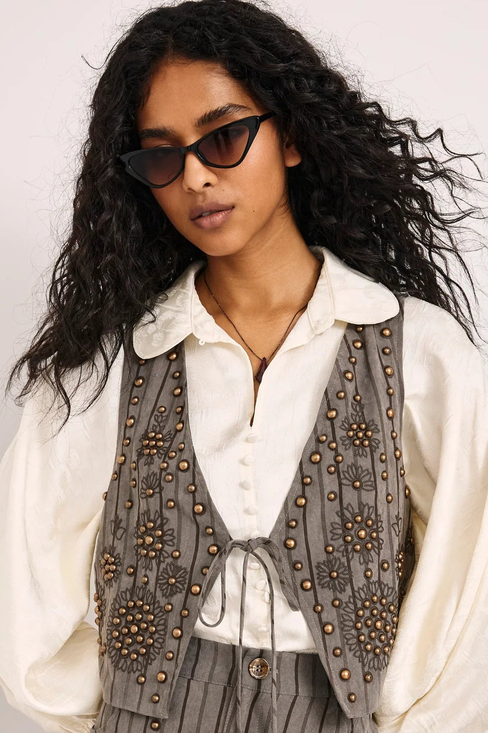 Nekane Striped and Studded Vest - Grey