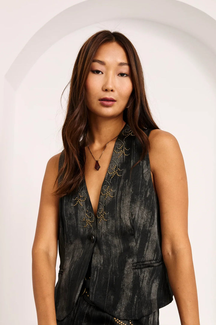 Nekane Studded Taylored Vest - Black