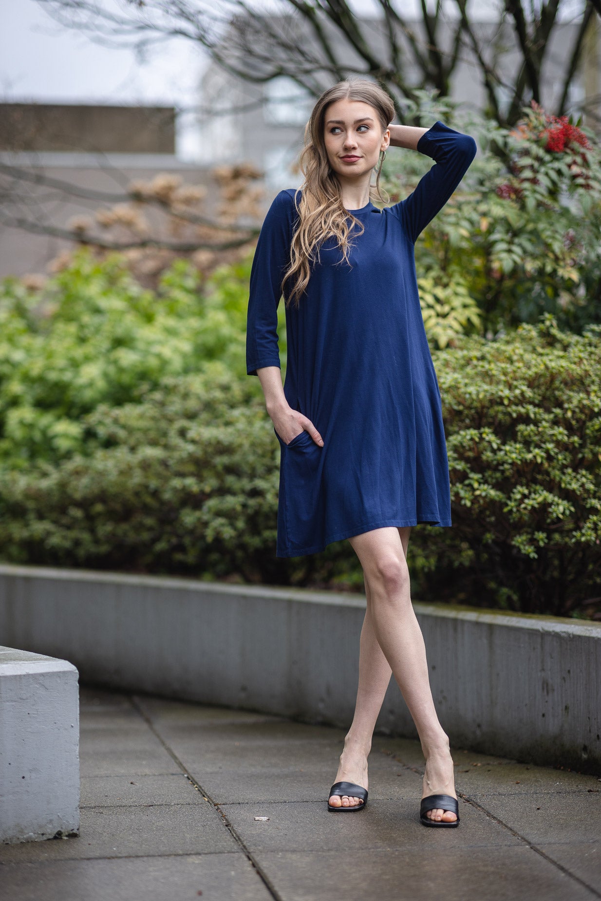 A Line Bamboo Knit Dress with Pockets