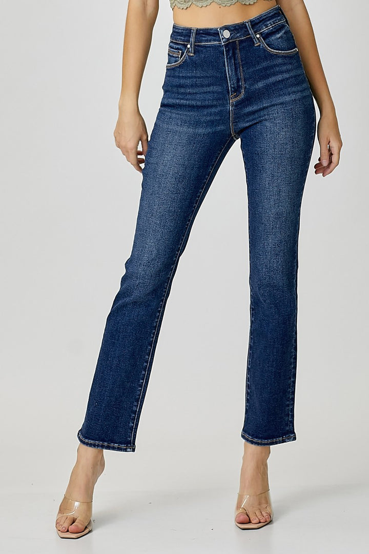 Plus Size Mid Rise Ankle Straight Slim Jeans - Dark
