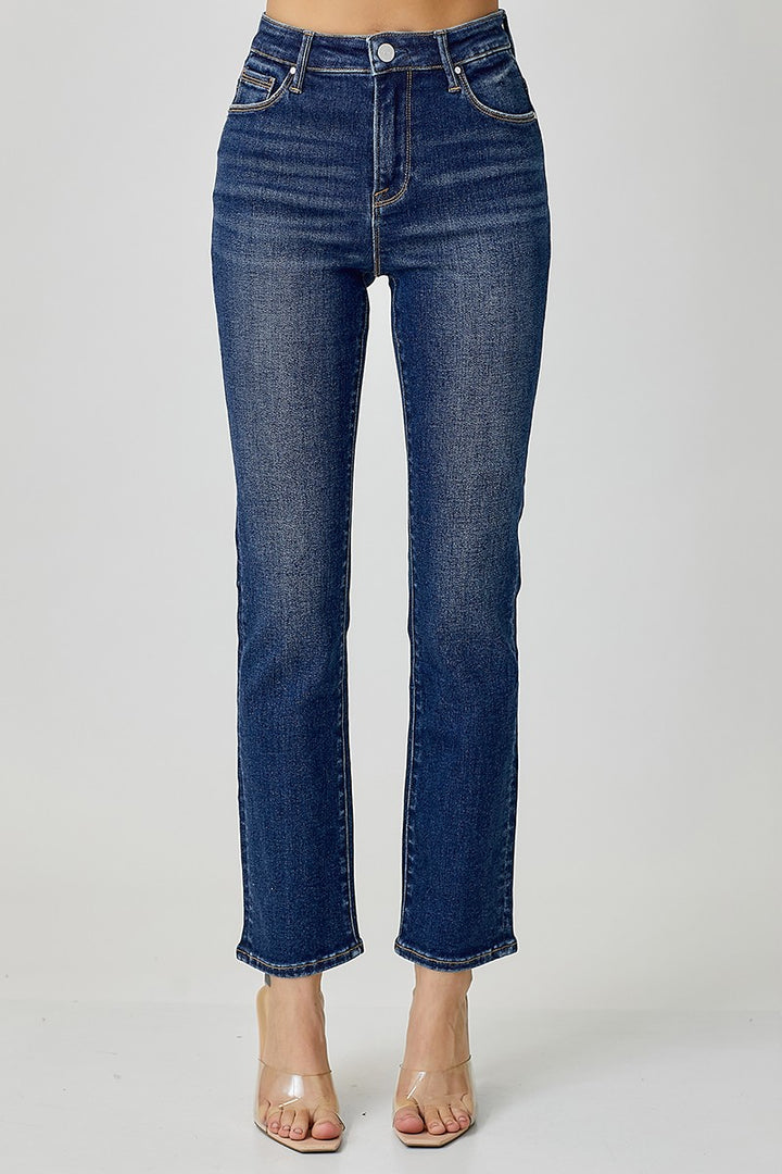 Plus Size Mid Rise Ankle Straight Slim Jeans - Dark