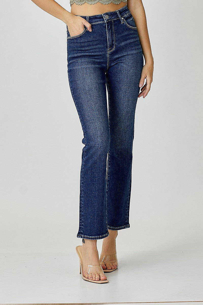 Plus Size Mid Rise Ankle Straight Slim Jeans - Dark
