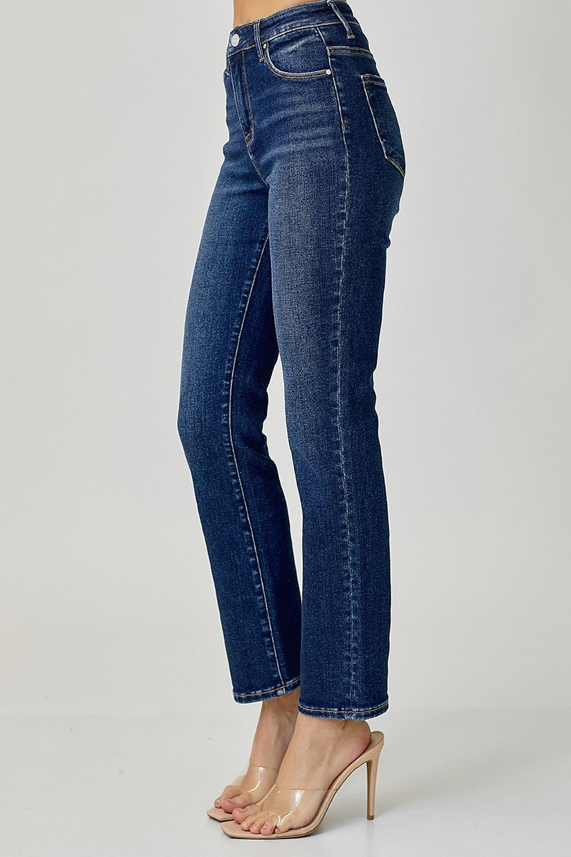Plus Size Mid Rise Ankle Straight Slim Jeans - Dark