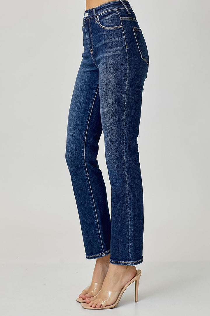 Plus Size Mid Rise Ankle Straight Slim Jeans - Dark