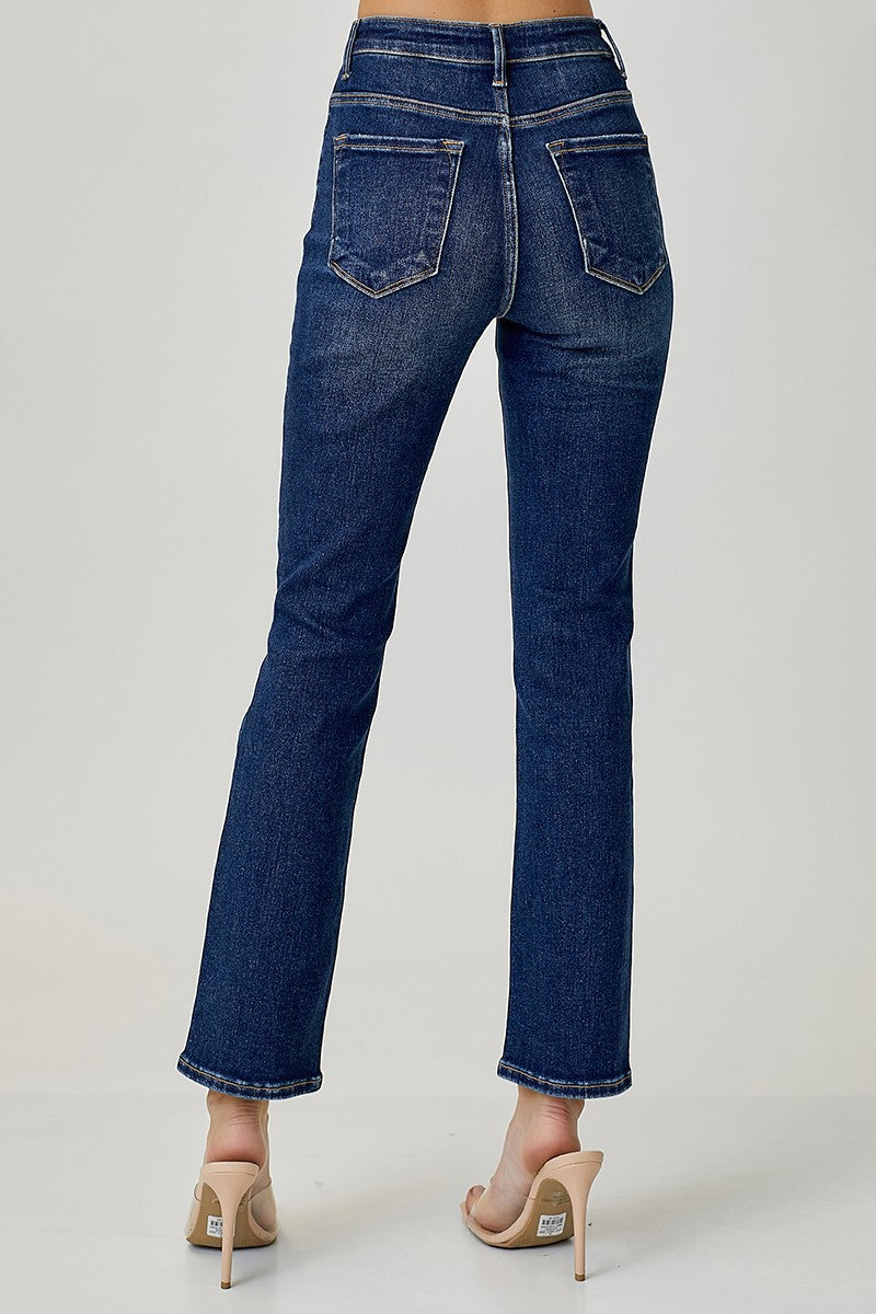 Plus Size Mid Rise Ankle Straight Slim Jeans - Dark