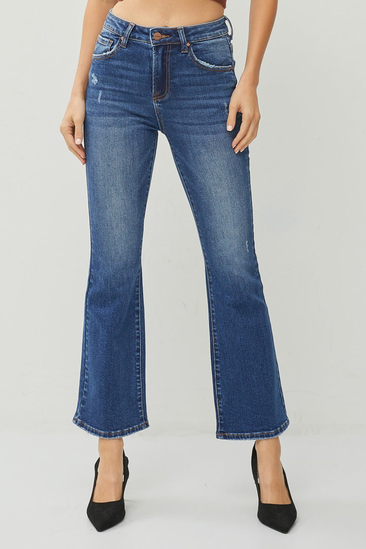 Plus Size High Rise Ankle Flair Jeans - Dark