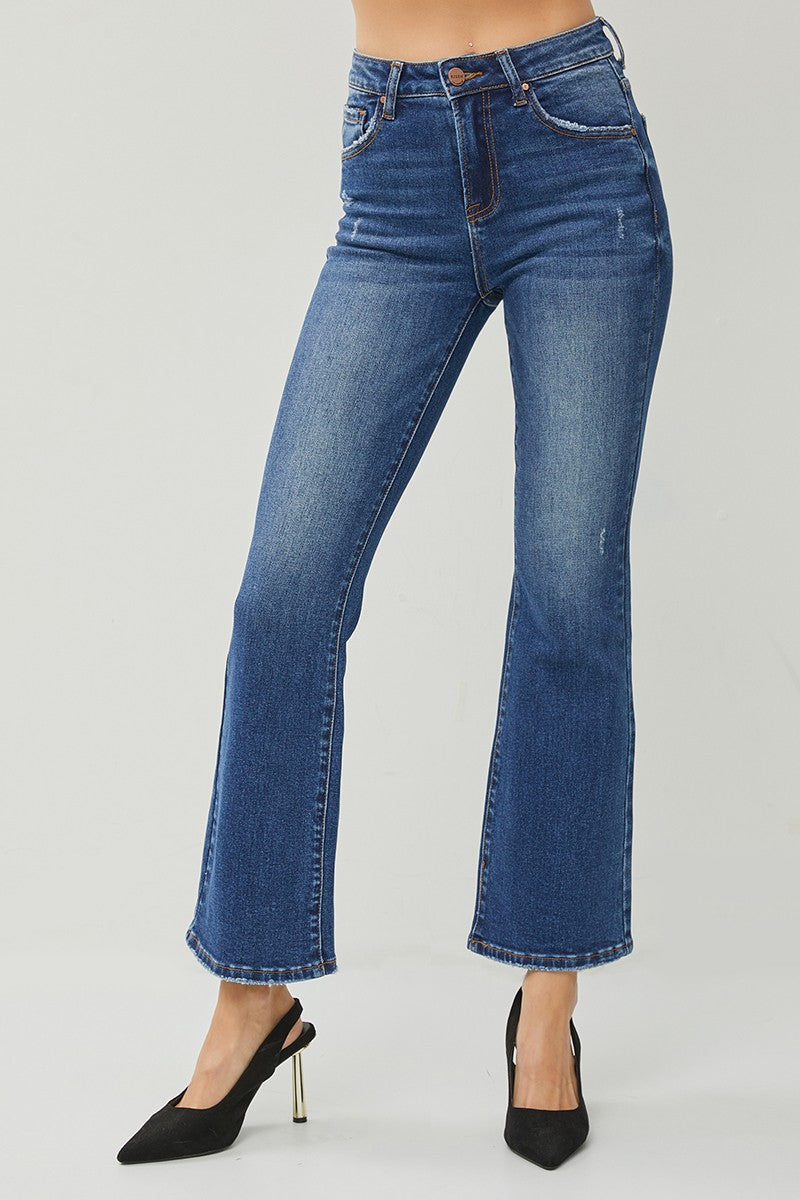 Plus Size High Rise Ankle Flair Jeans - Dark