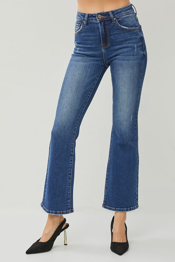 Plus Size High Rise Ankle Flair Jeans - Dark