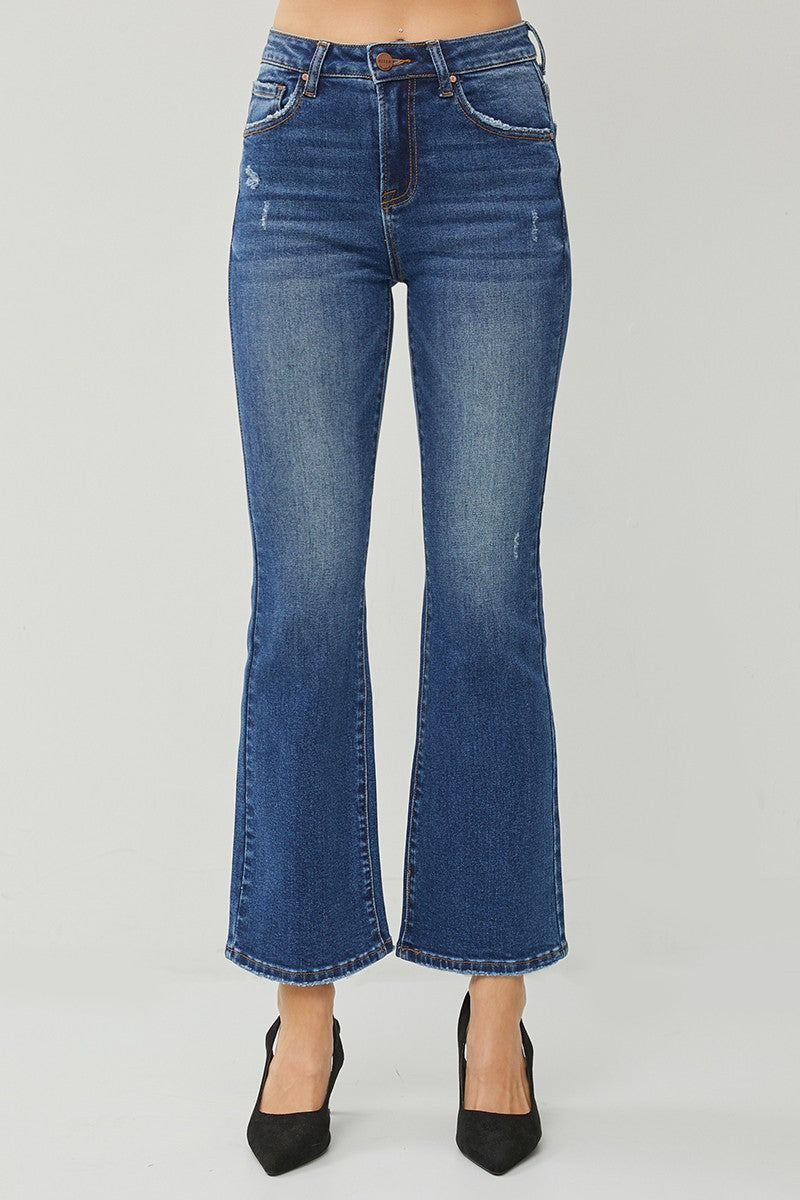 Plus Size High Rise Ankle Flair Jeans - Dark