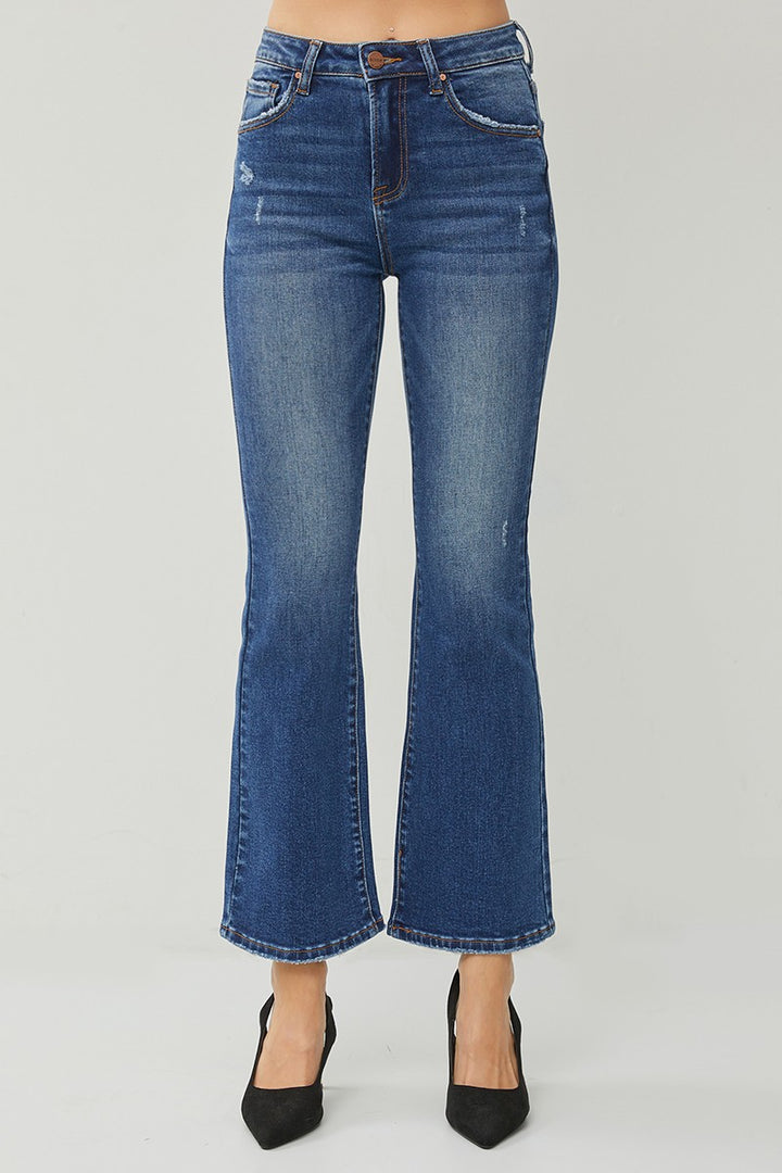 Plus Size High Rise Ankle Flair Jeans - Dark