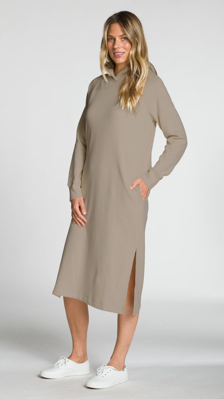 Hooded Midi Dress with Side Slits and Pockets