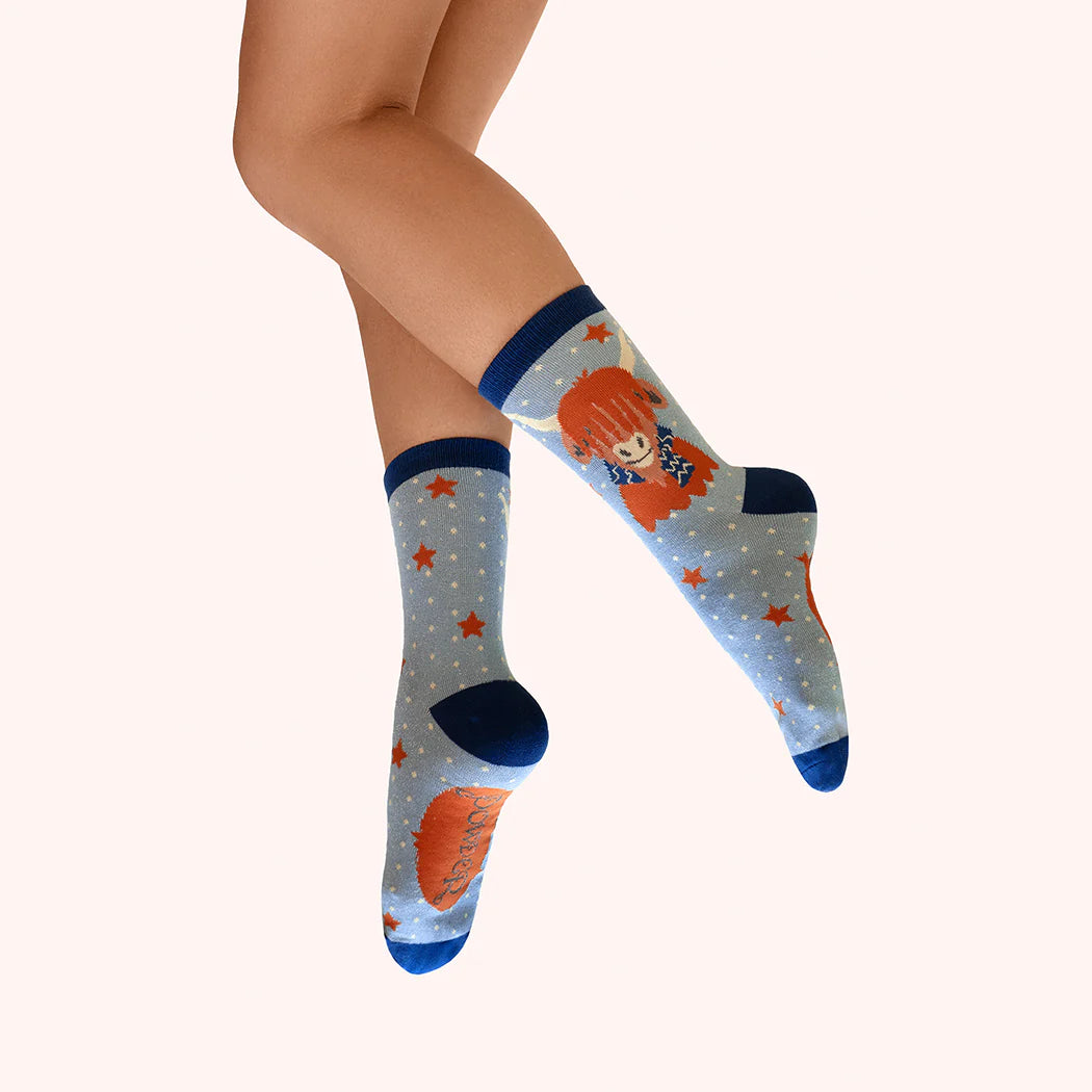 Socks with cartoon character design on a white background