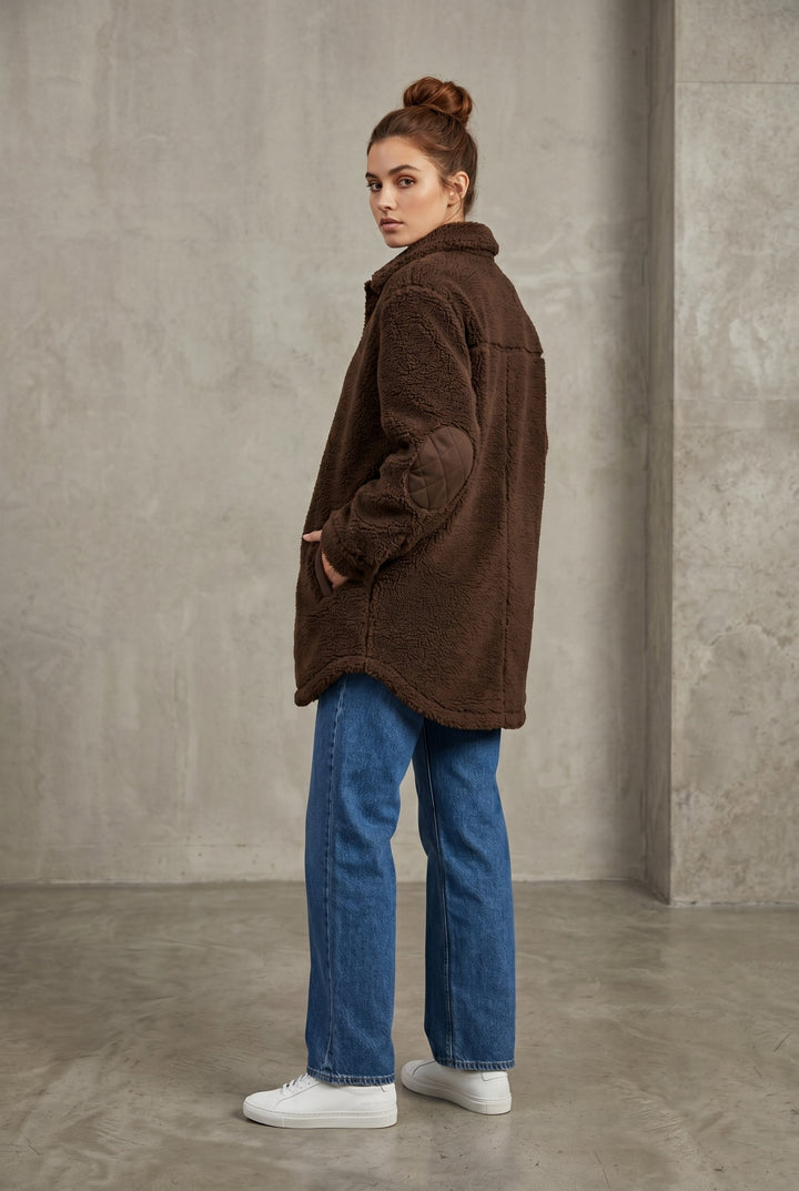 Snap Front Sherpa Jacket with Pockets