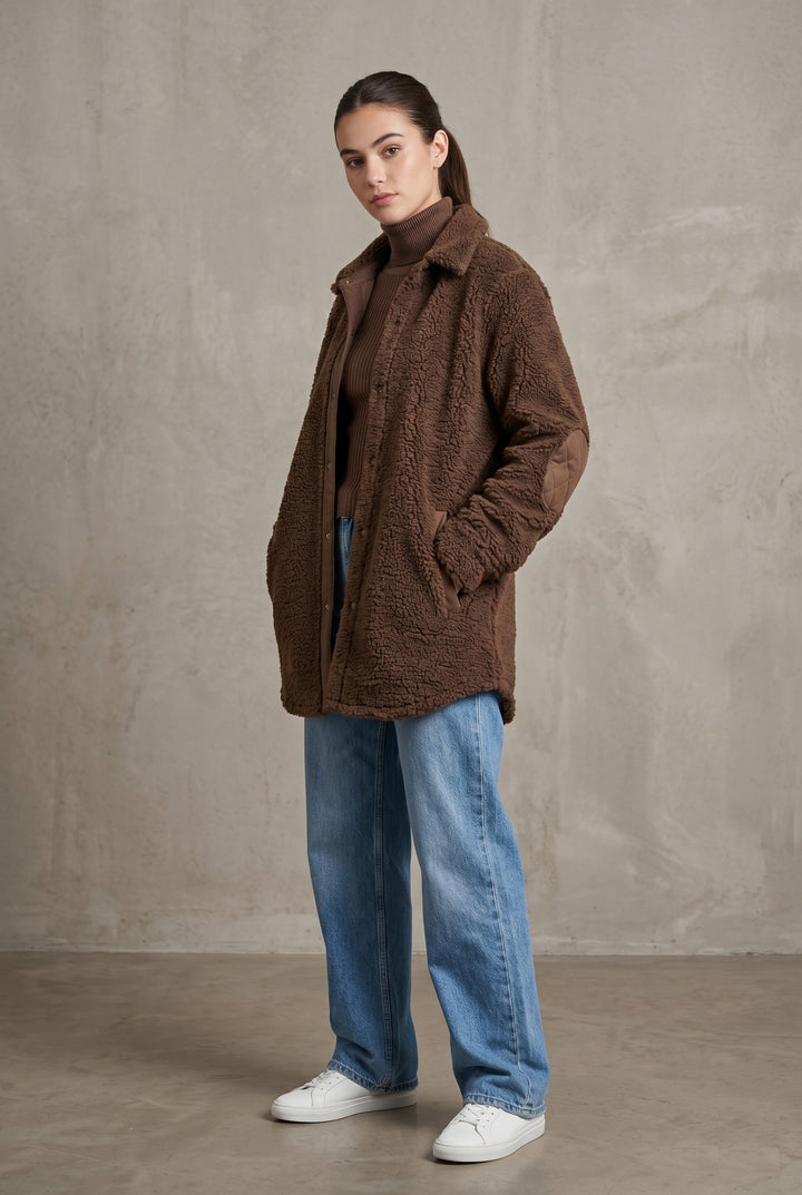 Snap Front Sherpa Jacket with Pockets